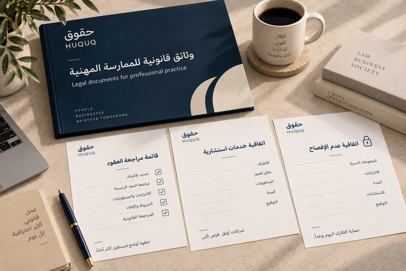 مستندات قانونية على مكتب مرتب